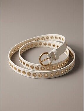 Sandro Adelia Ivory Leather Gold Grommet Belt Round Buckle NWOT MSRP $165